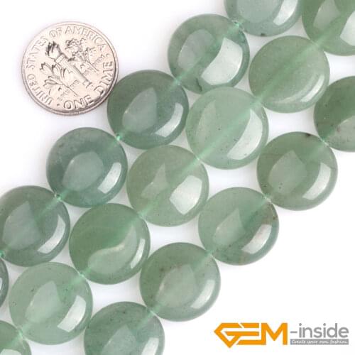 Natural 15mm Coin Shape Green Color Aventurine Loose Beads For Jewelry Making Strand 15" Wholesale GEM-inside
