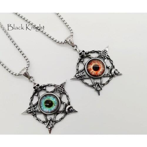Black Knight Vintage siver color Evil eye 5-pointed star necklace Stainless steel Skull star men necklace biker jewelry BLKN0739