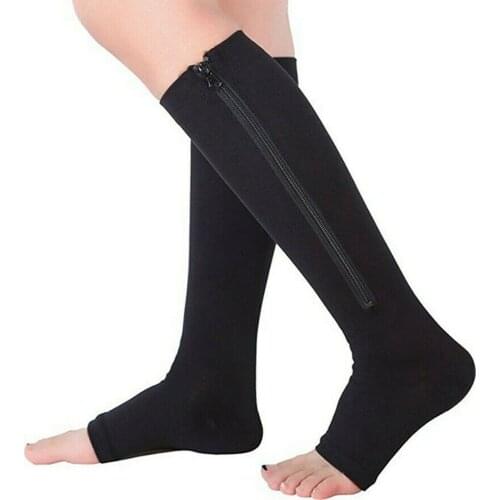Palicy (3 pairs) Stockings Pressure Opaque Compression And Knee Open Toe Support Hose 20-30mmHg Thigh High Knee Adjustable Nylon