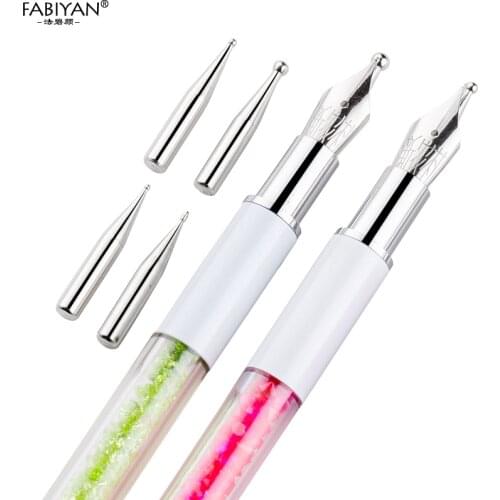 Manicure Tool Lace Dotting Pen Brush Nail Art Painting Flower Drawing Line Decoration Rhinestone Crystal Metal