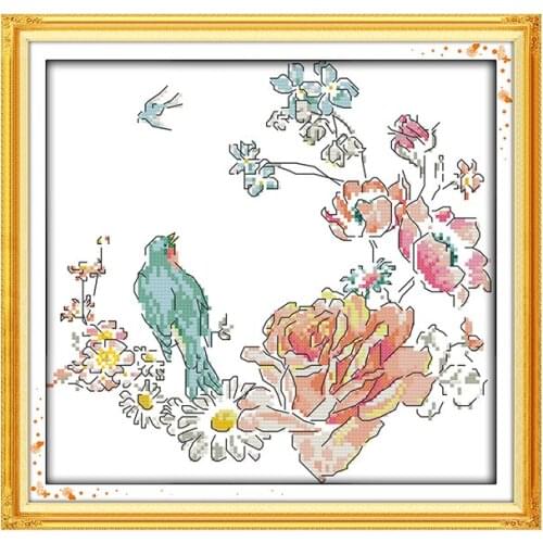 Joy Sunday cross stitch pattern bird and rose cross stitch canvas print embroidery sewing kit gift home handmade decoration