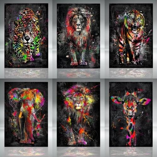 Abstract Lions Oil Paintings on Canvas Modern Colorful Animals Posters and Prints for Home Wall Art Decorative Pictures No Frame