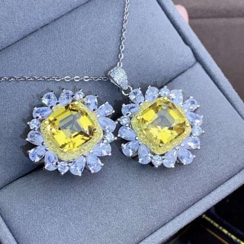 KJJEAXCMY fine jewelry 925 sterling silver inlaid natural Citrine ring pendant popular girl suit support test