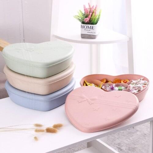 Creative 4S Color Heart Shaped Wheat Straw Fruit Plate Candy Box Lazy Dried Fruit Plate Snacks Holiday Tool Storage Container