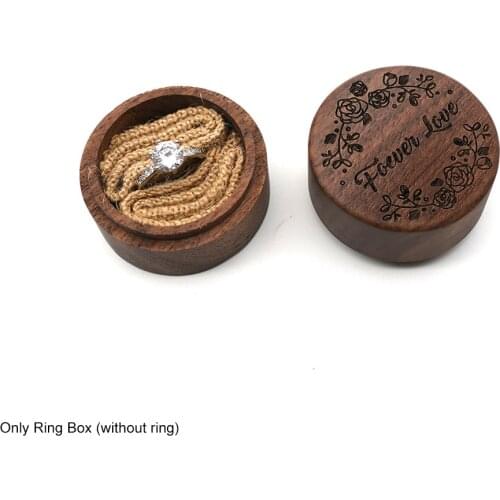 Round Proposal Wedding Gift Wood Ring Box Jewellery Accessories Portable Durable Vintage Brown Romantic Engraved Letter Packing