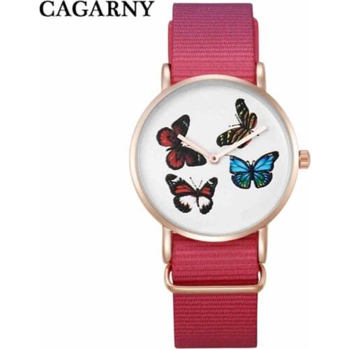 CAGARNY Top Women Watches Nylon Strap Quartz Clock Butterfly Style Brand Gold Watch High Quality Female Sport Wristwatch DW 0795