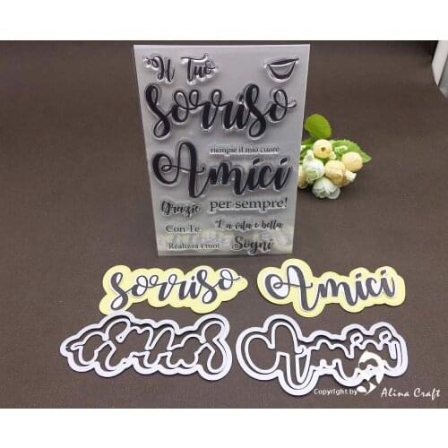 METAL CUTTING DIES & CLEAR STAMPS friends shadow big size italian words Scrapbook paper craft card album knife blade punch