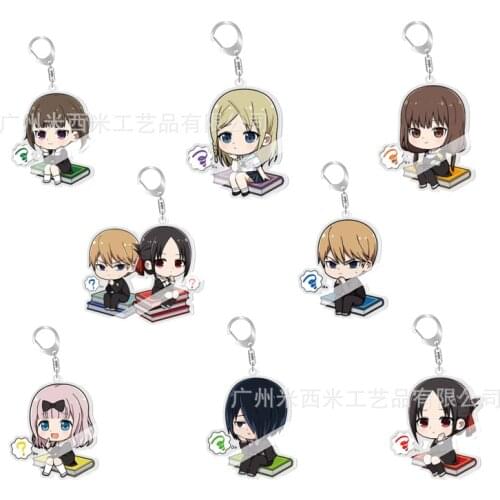 Sweet Anime Kaguya-sama: Love Is War Acrylic Keychain Fujiwara Chika Shinomiya Kaguya Double Sided Charm Key Chain Cute Jewelry