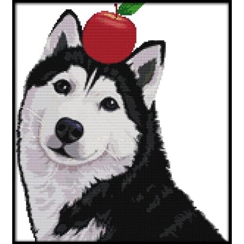 Animal Husky Apple DIY Cross-Stitch Kits 11CT 14CT Chinese Embroidery Needlework Wall Decorative Paintings D732