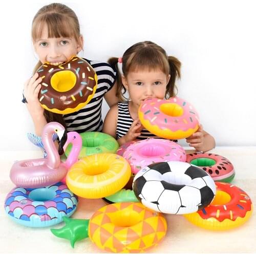 Bunch sell Mini Fruit Shape Inflatable Water Swimming Pool Drink Cup Stand Holder Float Toy Coasters For Beverage Beer Bottle