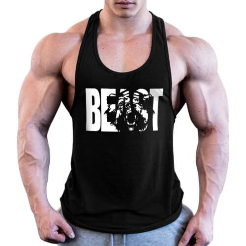 FTTOY 2021 new muscle mens fitness training clothing cotton plus size BEAST print I vest manufacturers direct sales