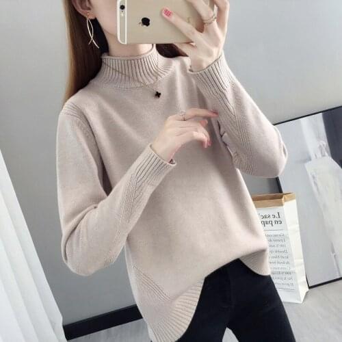 New semi high neck sweater female 2021 student autumn and winter knitted bottom shirt Korean loose and versatile short