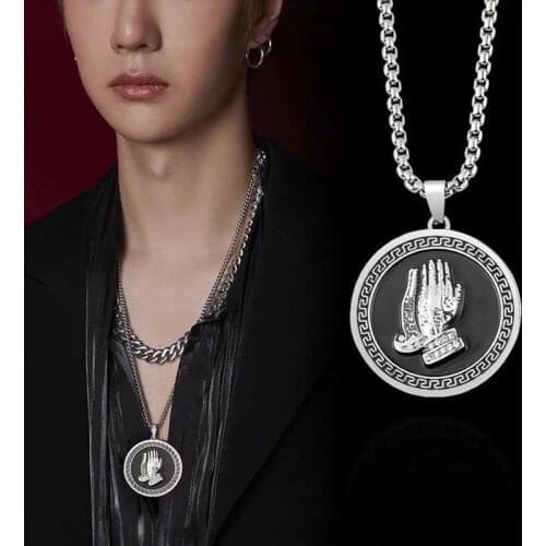 New trendy brand personality fashion necklace mens round brand double bergamot pendant hiphop hip hop jewelry men and women nec
