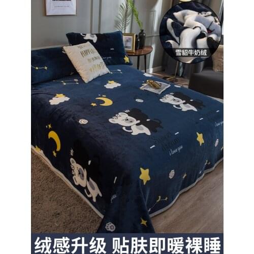 Plush Surface Coral Fleece One-Piece Winter Bed Sheet plus Flannel Bed Sheet bed sheet anime bed sheets