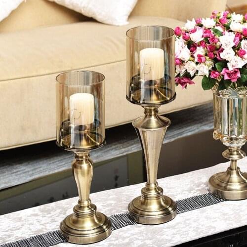 Metal Glass Vintage Candle Holders Gold Retro Luxury Pillar Stand Candle Holder Bulk Cup Table Portavelas Centerpieces AD50CH