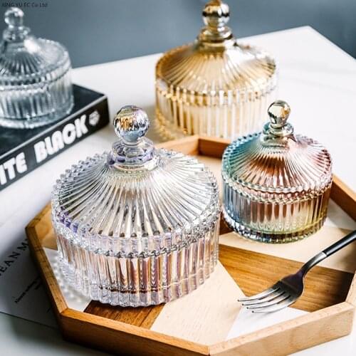 Stained Glass Sugar Bowl with Lid, Dessert Bowl, Storage Bottle, Tea Can, Multifunctional Cotton Swab Box, Home Decoration Jar