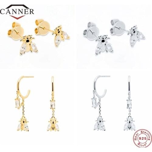 CANNER INS Style Mini Bee Zircon Tassel Earring Stud Earrings For Women 925 Sterling Silver Piercing Earings Jewelry Pendientes