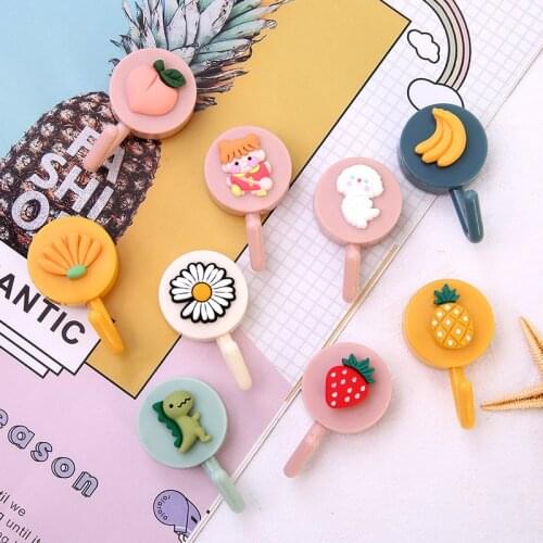 Cute Cartoon Animals Fruit Hook Room Wall Decorative Hooks Bathroom Kitchen Plastic Nail-free Storage Hook Key Holder Hat Hanger