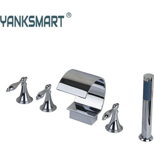 Bathtub Mixer Chrome Bathtub Bathroom Faucet 5 PCS Set Waterfall Faucets Mixers & Taps Deck Mounted 3 Handles Taps