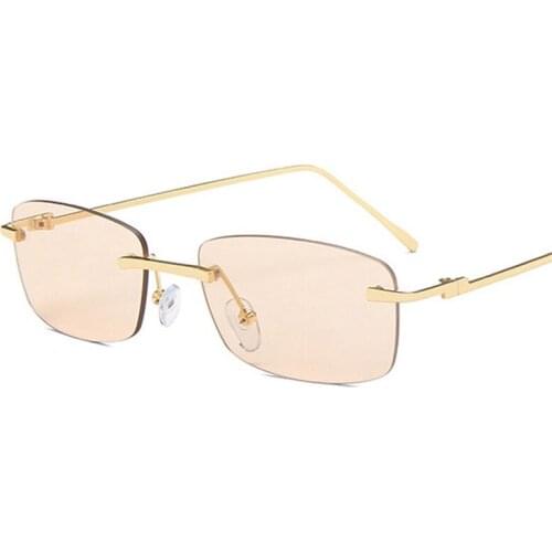 Fashion Small Rectangle Rimless Sunglasses Women Vintage Clear Ocean Lens Eyewear Men Gradient Sun Glasses Shades UV400