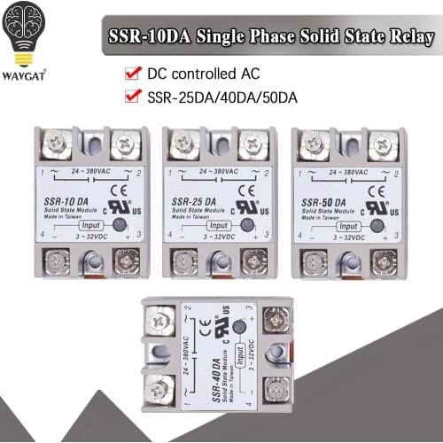 WAVGAT Solid State Relay SSR-10DA SSR-25DA SSR-40DA 10A 25A 40A Actually 3-32V DC TO 24-380V AC SSR 10DA 25DA 40DA