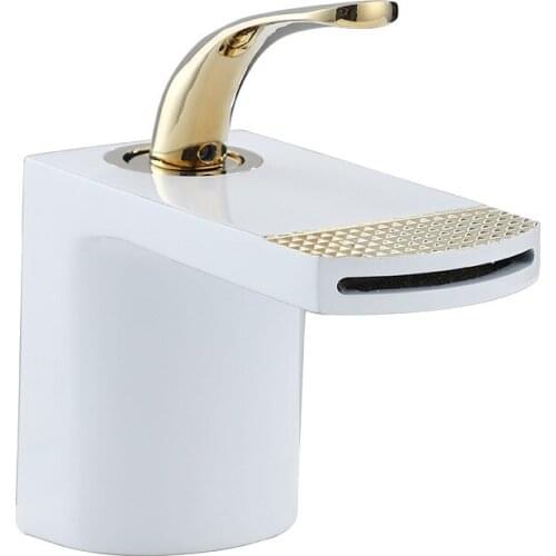 Bathroom Faucet Brass Waterfall Sink Single Hole Single Handle Hot and Cold Faucet Deck Mounted, White, Black, Gold, Silver