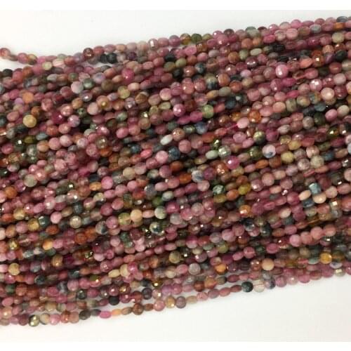 Genuine Natural Multicolour Pink Tourmaline Hand Cut Faceted Flat Coin Small Beads Necklaces or Bracelets 4mm 5mm 6mm 06096