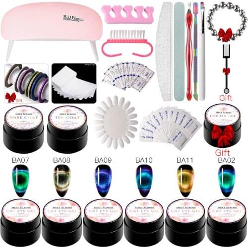 MEET ACROSS Gel Polish Set Cat Eye Gel Glitter Varnish Soak Off UV Gel LED Semi Permanent For Manicure Nail Art Gel Polish Kit