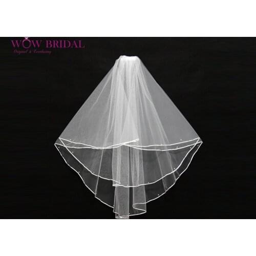 Wowbridal Graceful White Bridesmaid Wedding Veil 2021 Ribbon Edge Organza Short Bridal Accessories