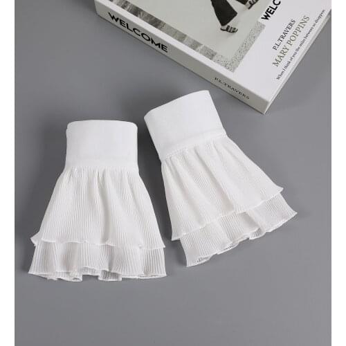 Women Girls Fake Flare Sleeves Mesh Pleated False Cuffs Sweater Blouse Wrist Arm Cover Gloves Warmers Accessories