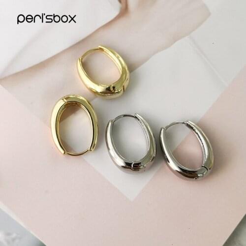 Perisbox 25mm*19mm Gold Wide Oval Hoop Earrings for Women Minimalist Everyday Earrings Hoops Morden Brass Huggie Earrings Gifts