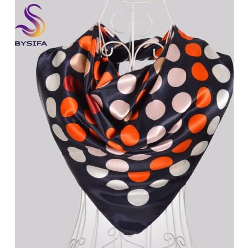 [BYSIFA] Black Red Dot Women Scarves Hijabs New Pollka Dot Design Satin Silk Large Square Scarf Shawl Fall Winter Neck Scarves