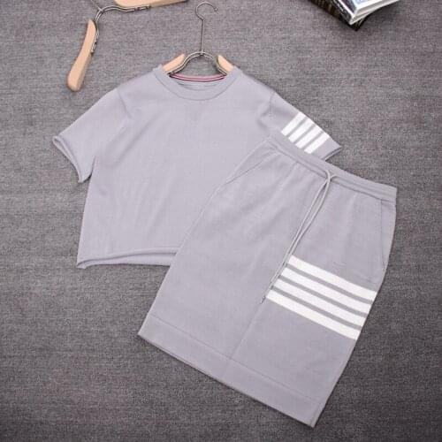 Two Piece Set Women Skirt Dresses Summer 2021 Fashion Plus Size Clothing Short Sleeves Clothes For Woman Tops Korean Style Suit