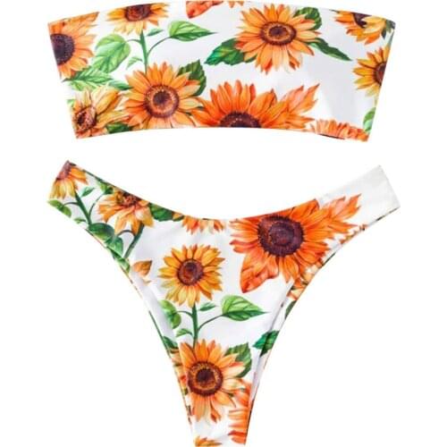 WomenS Bikini WomenS Tube Top Love Floral Print Tube Bikini Top And Bottom Two Piece Swimsuit Bikini Set Open Bikini Z1213