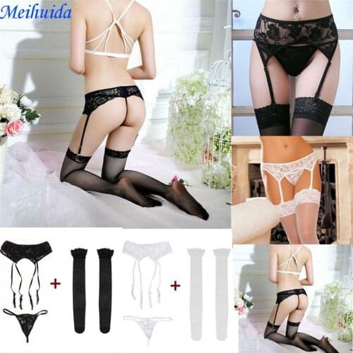 Women Sexy Lingerie Lace Underwear G-string Garter Belt Stocking Set Ladies