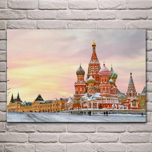 Winter snow city Moscow The Kremlin St. Basils Cathedral Russia JZK155 living room home wall modern art decor wood frame poster