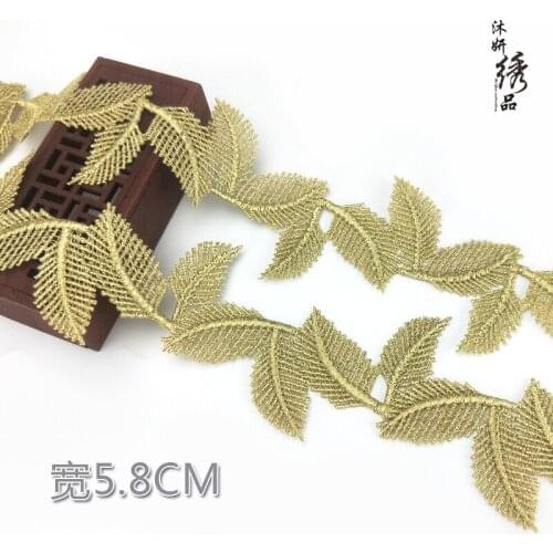 Golden Embroidery flowers lace lace for handicraft handmade DIY crown garment accessories Wedding dress accessories 5.8cm