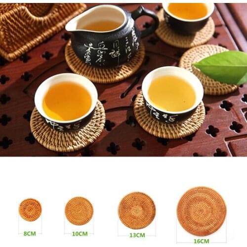 1PC Round Natural Rattan Coasters Bowl Pad Handmade Insulation Placemats Table Padding Cup Mats Kitchen Decoration Accessories