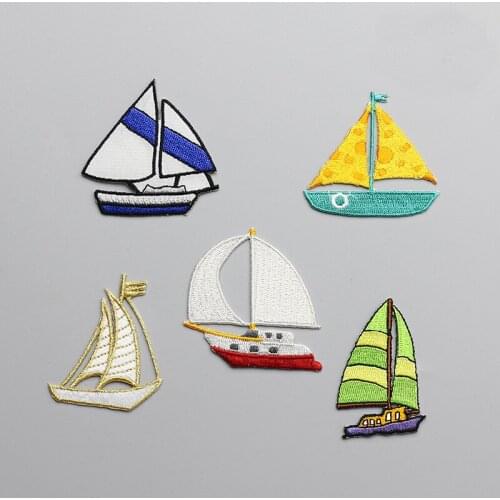 1pc boat embroidered Patches for Clothing iron on Embroidery Stickers backpack Clothing Applique Decoration carton Badge snake