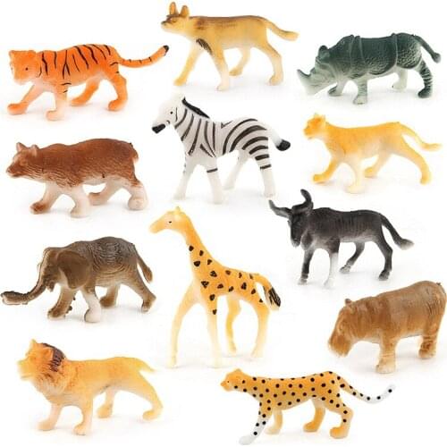 12pcs Set Kids Toy Lifelike Miniature Cartoon Wild Animal World Figures Assorted Model Kingdom Zoo Collection