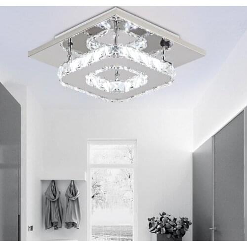 12W 7.9Inch Modern Crystal LED Ceiling Light Stainless Steel Square Surface Mounted Ceiling Lights White 6500k For Dining Room