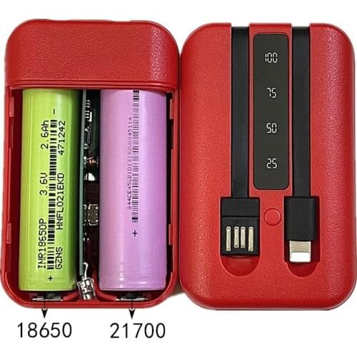2*18650 Power Bank Case Dual USB Mobile Phone Charge DIY Shell 21700 18650 Battery Holder Charging Box with 2 Cables