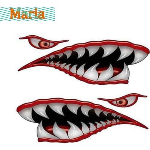 A Pair 2Pc of Weston Ink Flying Tiger Tooth Fish Red Reflective Decals for Car/truck/MacBook/laptop and Aders