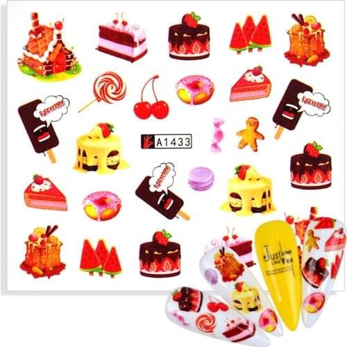2021 New Sweets Ice Cream Nail Stickers Cute Cartoon Transfer Sliders For Nails Cake Water Decals Fruit Tattoo For Manicure