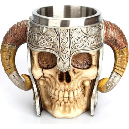 550ml 3D Skull Horn Knight Cool Stainless Steel Cup Coffee Cups and Mugs Coffee Mugs Halloween Gifts Bar Cup Drinking Tumbler