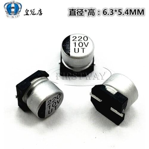 100PCS/LOT SMD aluminum electrolytic capacitor 220UF 10V 227 6.3*5.4MM 6*5MM with polarity