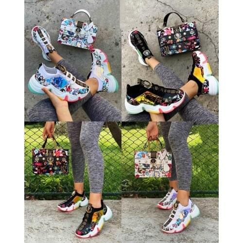 White and black floral sports stylish sneakers bag set Code S104