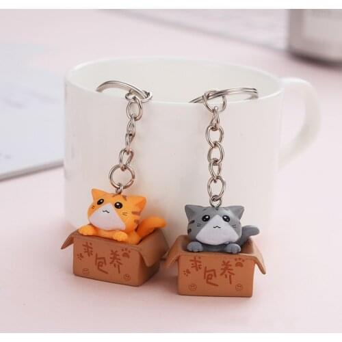 Cute Little Box Cat Key Chain Women Men Kawaii Kitten Car Keychain Fashion Letter Keyring Animal Jewelry Dating Anniversary Gift