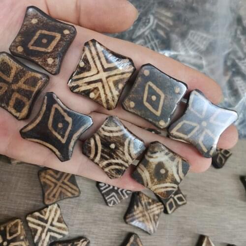 Pumtek Beads Fossilized Wood Loose Jewelry Square Rhombus Round DIY Bracelet Necklace Pendant Dzi Bead Sideline Old Antique