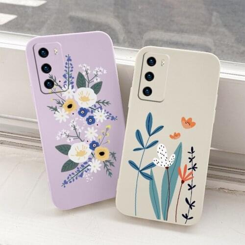 Literary Flowers Liquid Case For Huawei P40 P30 P20 Pro Lite Mate 40 30 20 Pro Lite PSmart 2021 Y7A Shockproof Soft Phone Cover
